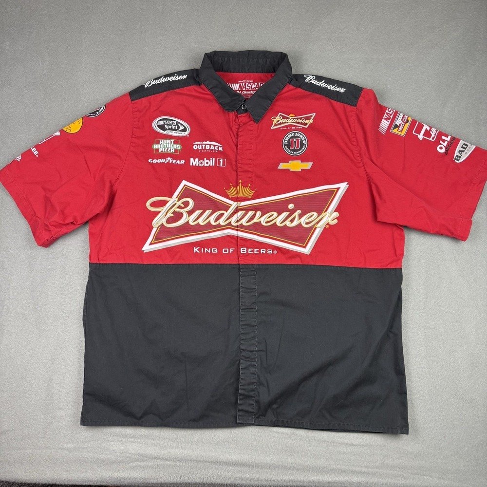 Nascar JH Design Mens 2XL Budweiser‎ Kevin Harvick Snap Pit Crew Patches Shirt